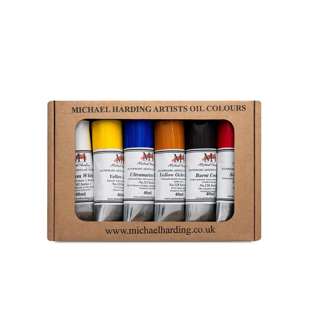 Michael Harding Artist Oil Colors, Introductory Oil Paint Set, Six 40ml Tubes