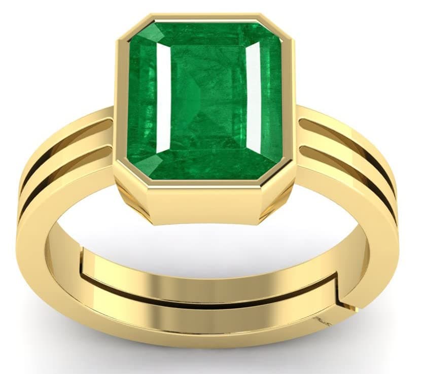 LMDLACHAMA16.00 Ratti /15.50 Carat Natural Certified Emerald Panna Gemstone Gold Plated Adjustable Ring For Women And Men