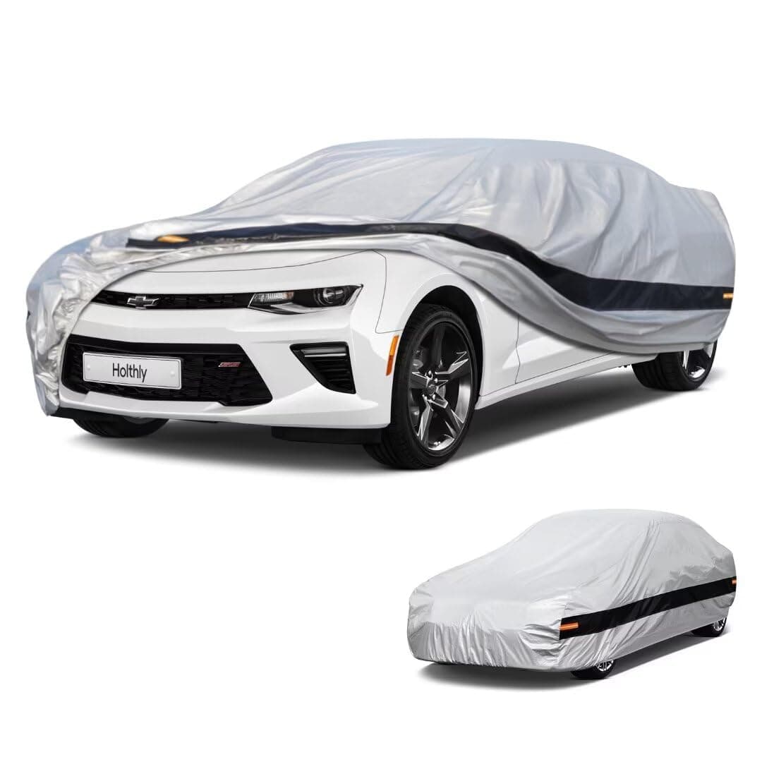 Holthly 10 Layers Car Cover Custom Fit for Chevy Camaro, Z28, ZL1, SS, Waterproof All Weather for Automobiles, Outdoor Full Cover Rain Sun UV Protection.Silver