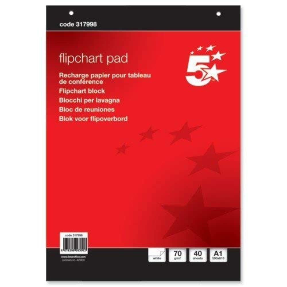 5 Star Office Flipchart Pad Perforated 40 Sheets A1 Plain, Red
