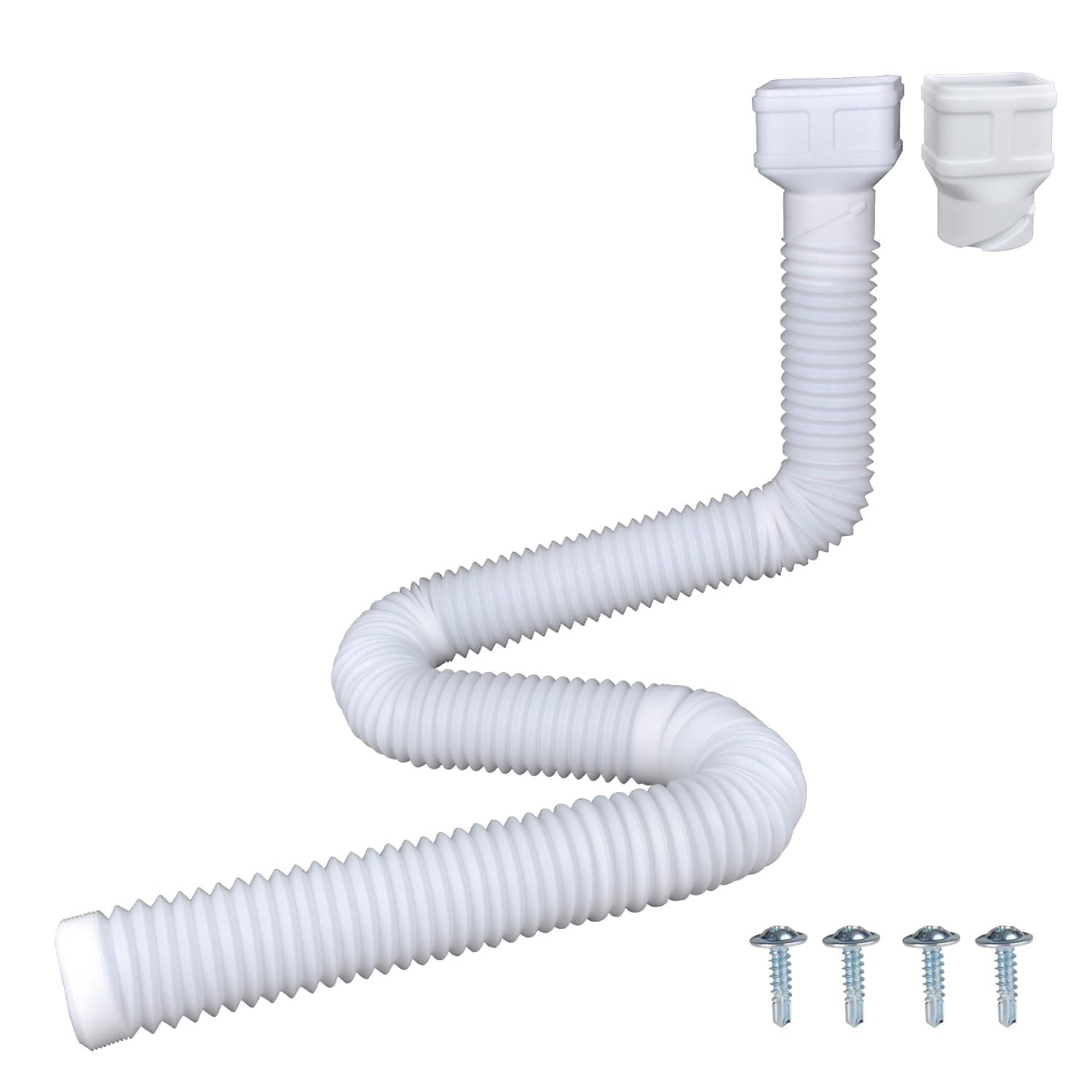 7ft Long Gutter Downspout Extensions, 3” Downspout Extender Drainage Pipe for 2"×3" Downspout and 3"×4"Downspout, Flexible Pipe Stretched Length 7ft, White,1-Pack