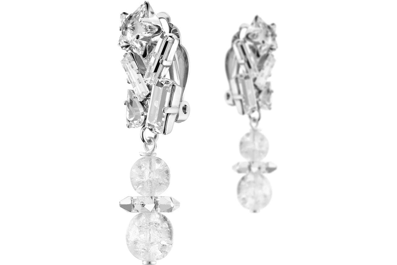 Philippe Ferrandis Clip-On Earrings Duo Comet Metal Palladium Swarovski Crystal
