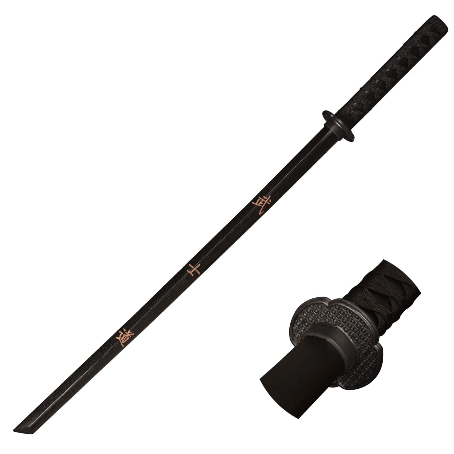 Japanese Samurai Swords Katana Training Sword with Plastic Handguard and Black Rubber Cap Lettering