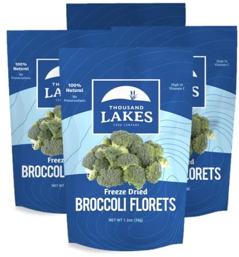 Thousand Lakes Freeze Dried Vegetables - Broccoli Florets 4-pack 1.2 ounces (4.8 ounces total) | 100% Florets - No Stems | No Salt Added