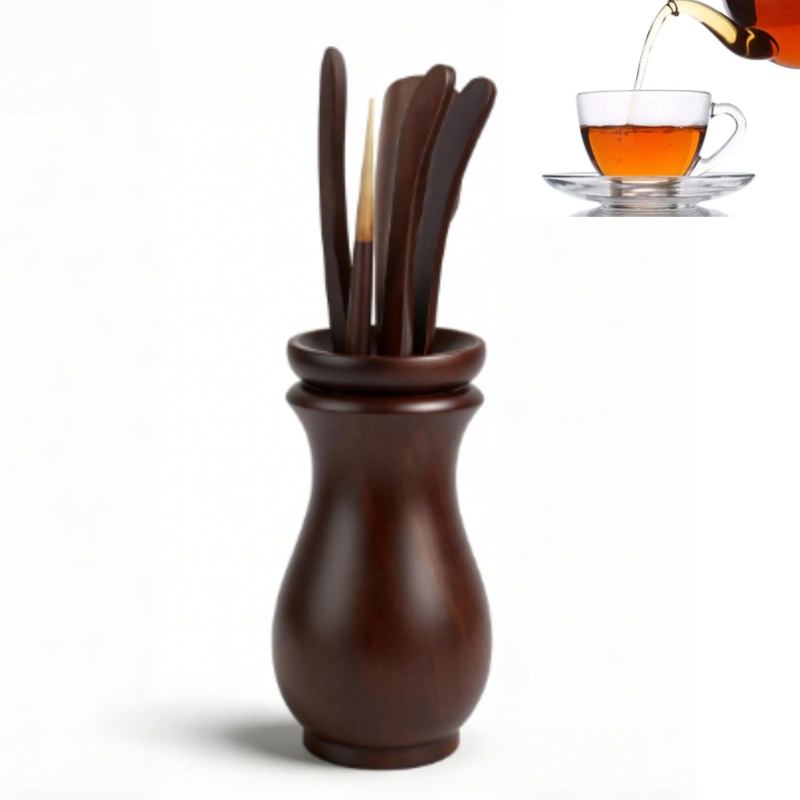 Chinese Gongfu Wooden Tea Ceremony Utensil Tools Set, 6PCS Kungfu Tea Set Asian Gongfu Teaware Kit for Traditional Brewing