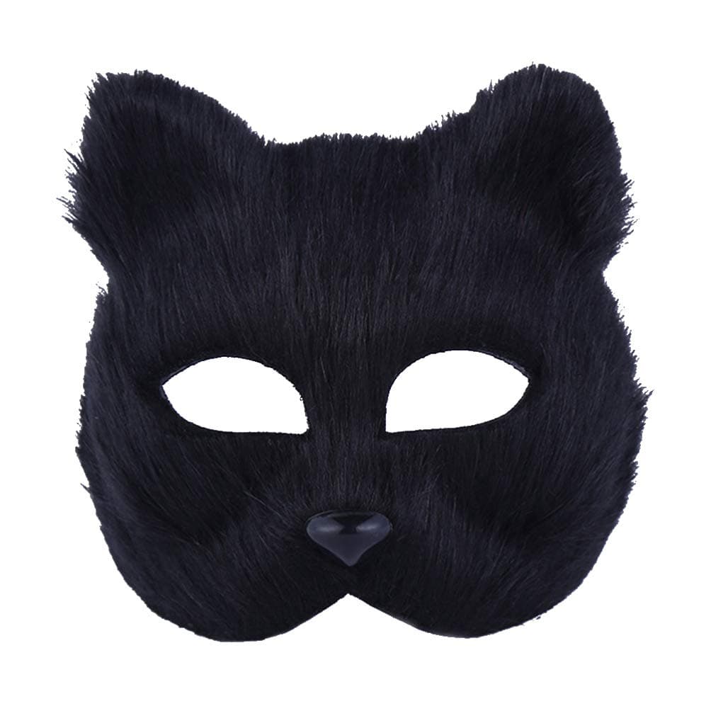 KESYOO Halloween Half Fox Mask EVA Animal Plush Mask Cosplay Animal Mask for Halloween Carnival Masquerade Costume Props (Black)