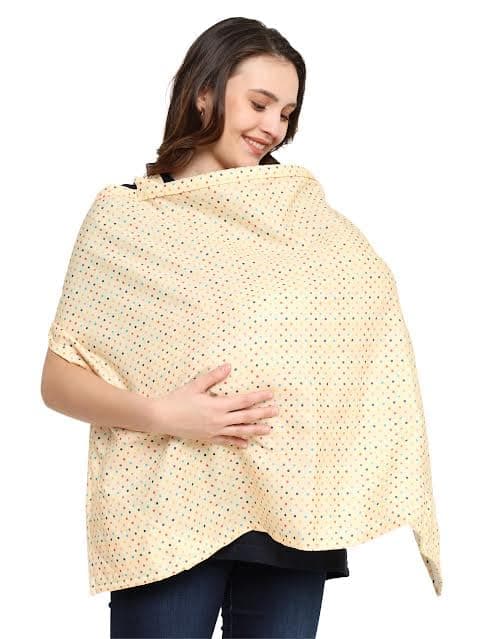 Oscar home Nursing Cover for Breastfeeding, Breathable Breastfeeding Cover up with Arch Neckline for Women, Nursing Apron (Yellow Polka Dot)