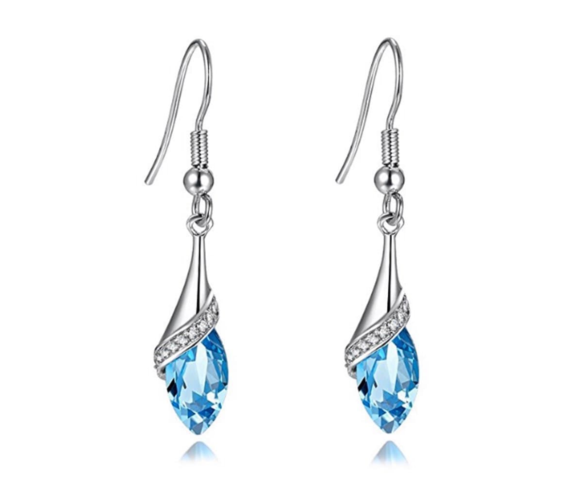 Ankamal Elec Ladies Earrings, Topaz, Blue Crystals, Long, Silver Tone