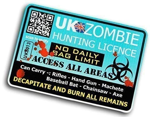 Sticar-it Ltd Zombie Hunter Licence Permit Novelty Funny Apocalypse Vinyl Car Sticker Decal 125x85mm approx. Blue