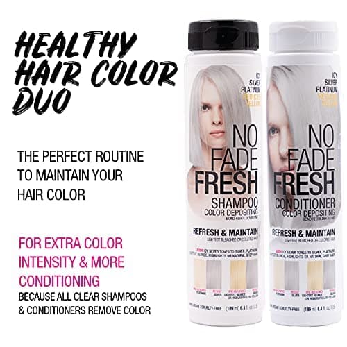 NO FADE FRESH Icy Silver Platinum Hair Color Depositing Shampoo Semi Permanent Hair Color with BondHeal Bond Rebuilder - Toner to Remove Yellow on Blondes and Grays, Silver Hair Dye- 6.4 oz