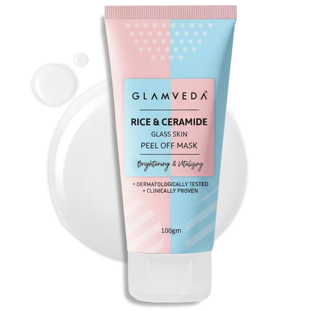 Glamveda Korean Rice & Ceramide Peel Off Mask for Men & Women | Reduces Signs of Ageing, Brightening & Even Tone Complexion |For Dry & Dull Skin|Dermatologically Approved Face Pack (100gm)