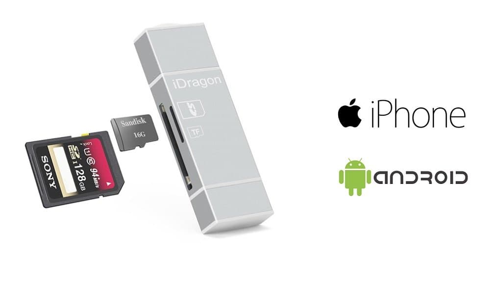 [ 2 in 1 ] Lightning + Micro USB Card Reader, iDragon, Faster External Storage Memory For iPhone iPad iPod IOS9 Android Interface Type Hi-Speed USB 8 Pin Lightning (blue) (Silver)