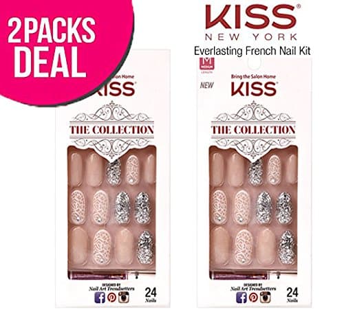 (2 PACK) Kiss The Collection 24 Nail Kit (SSC12X), Free Glue, False Nails, Fashion Fake Nails