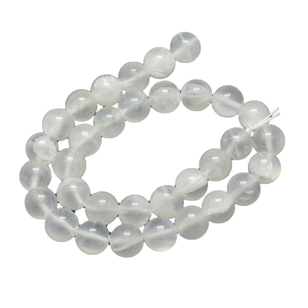 CHGCRAFT 12mm Natural Selenite Beads Stands Round Loose Beads for Jewelry Making, 1Strand 15.7inch, White