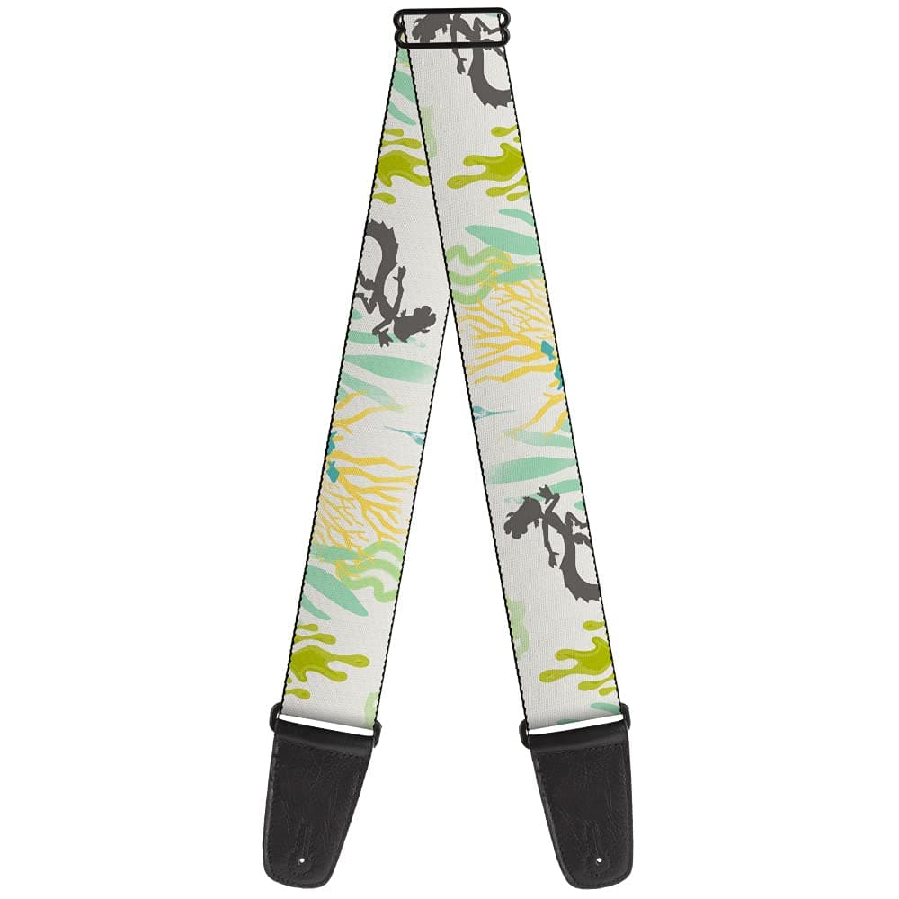 Buckle-Down Guitar Strap - Luca Alberto Sea Monster Underwater Silhouette White/Multi Color - 2" Wide - 29-54" Length