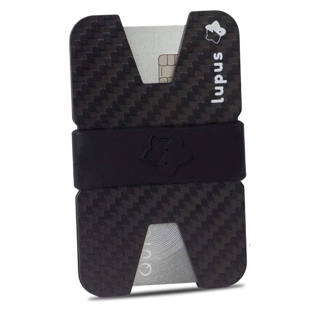 Carbon Fiber Wallet - Minimalist Credit Card Holder with Money Clip - Mens Slim Front Pocket Wallets - 2 Cash Bands - Thin & Light Weight EDC for Men