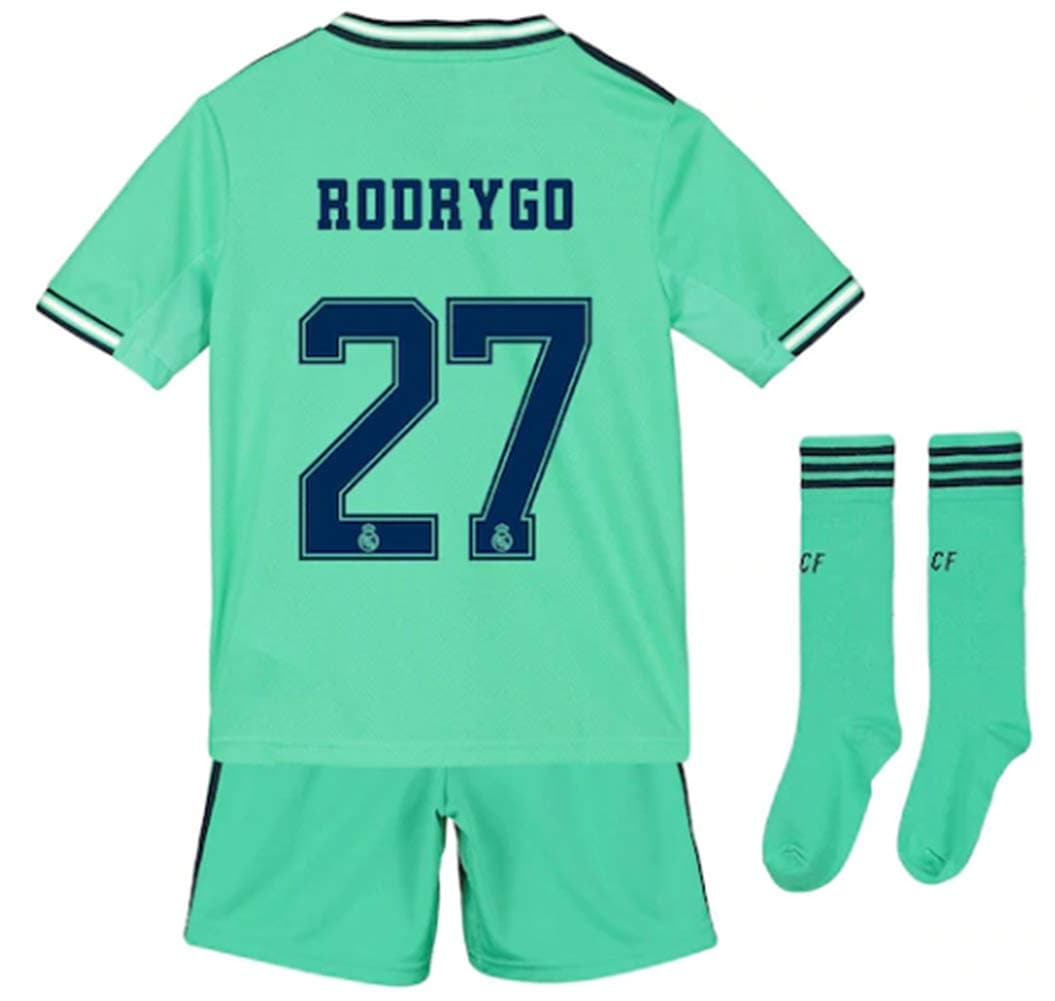 Rodrygo #27 2019-2020 Real Madrid Kids/Youths Third Soccer Jersey/Short/Socks Colour Green
