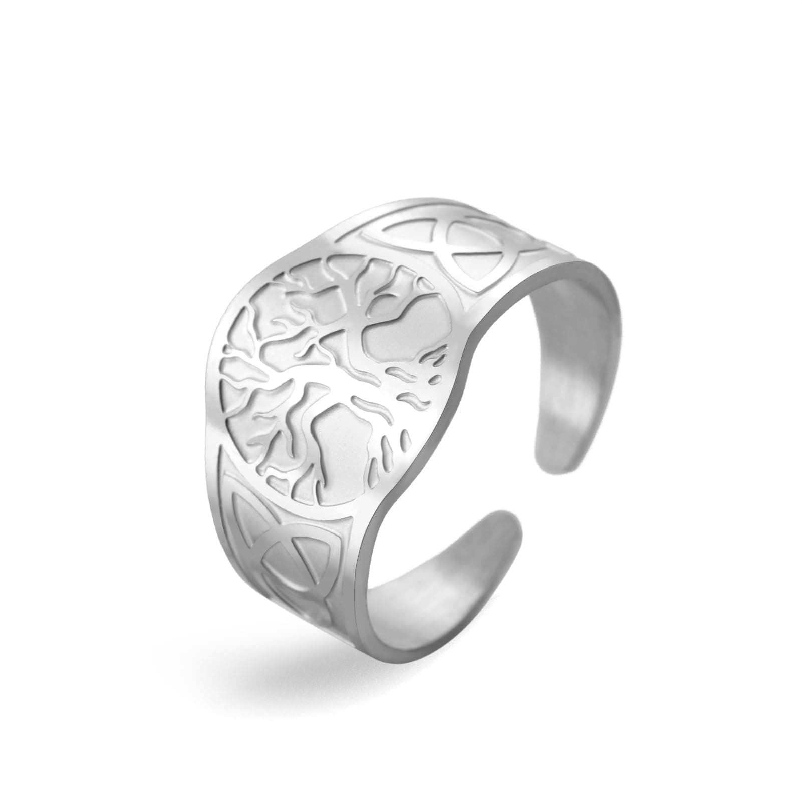 Yggdrasil Tree of Life Ring for Men Women Adjustable Vintage Ring Stainless Steel Viking Celtic Knot