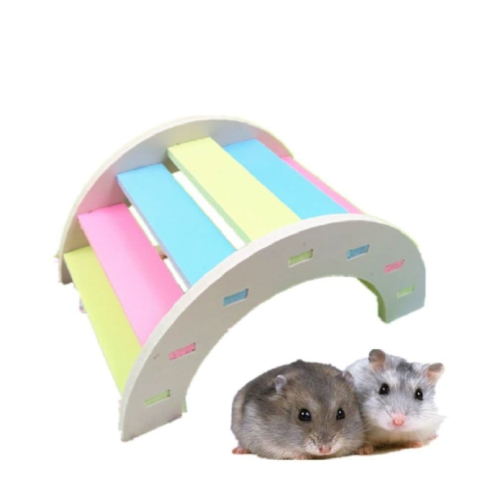 PRINTEMPS Pet Toys, Hamster Colourful Wooden Ladder Bidge, Small Hamster Chew Toy, Pet Supplies Cage Wood Rinbow Ladder