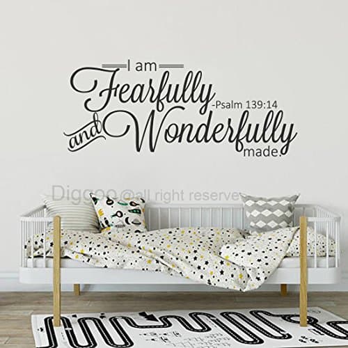 Diggoo I Am Fearfully and Wonderfully Made Psalm 139:14 Vinyl Wall Decal Sscripture Wall Art Vinyl Lettering (Black,6.6" h x 16" w)