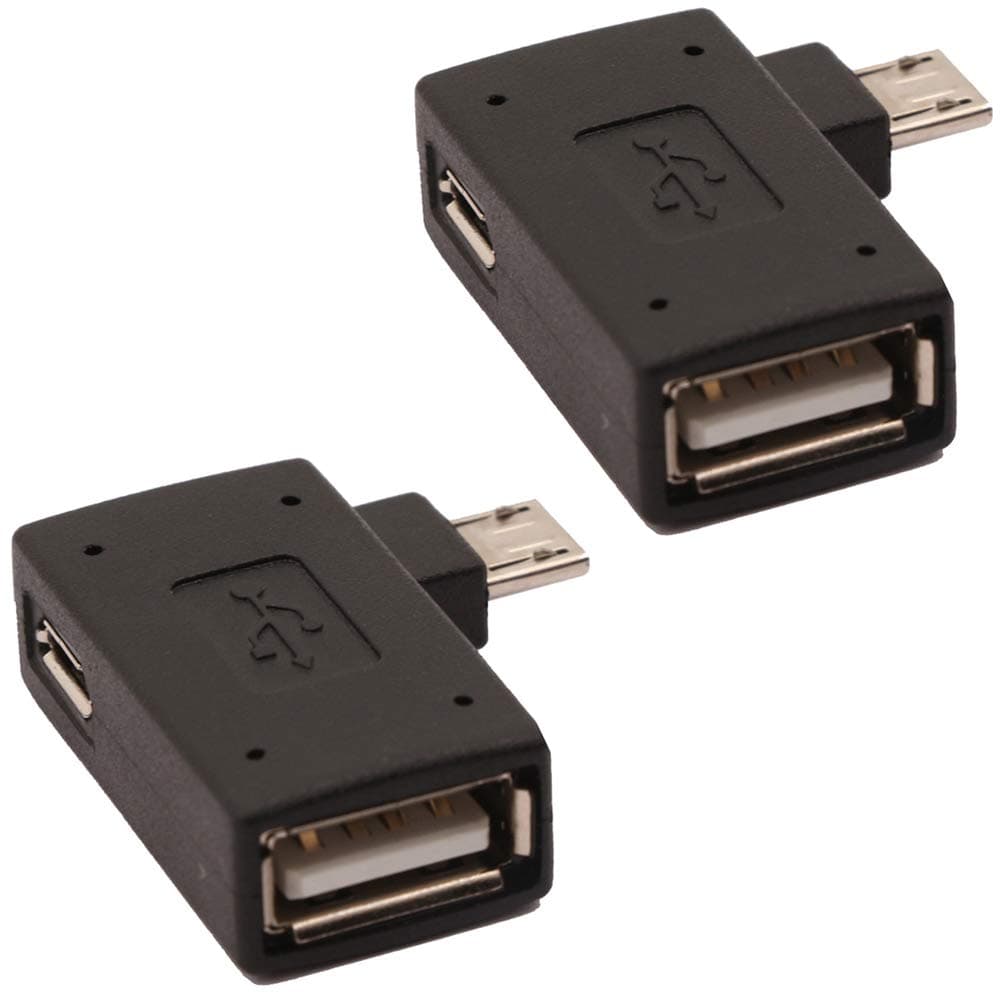 AuviPal 2-in-1 Power Micro USB to USB OTG Adapter 90 Degree Right Angle Connector for FireStick, S/NES Classic Mini, Sega Genesis and More - 2 Pack