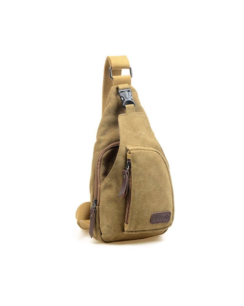 Canvas Casual Outdoor Sports Unbalance Backpack Crossbody Sling Bag Chest Bag for Men (S, Khaki)