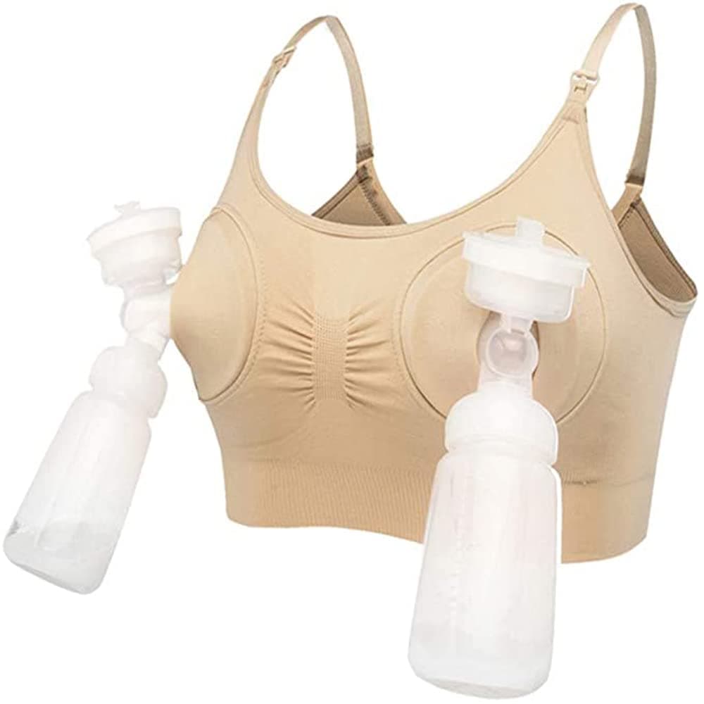 Homarket Breast-Pumps Holding Nursing Bra,Hands Free Pumping Bra,Suitable for Breastfeeding-Pumps Beige(Large)