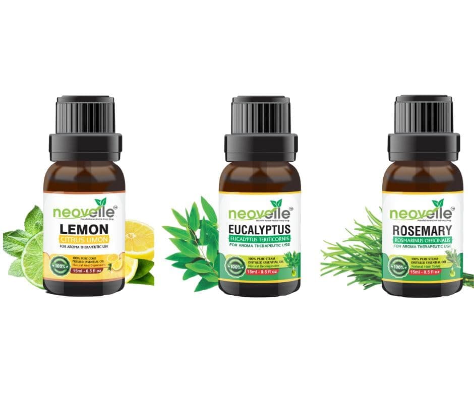NEOVELLE Lemon For Skin, Hair, Massage Eucalyptus Promotes Clear Skin, Strong Hair Revitalizing & Nourishing Care Rosemary for Hair Growth Body, Diffuser, Aroma Therapy