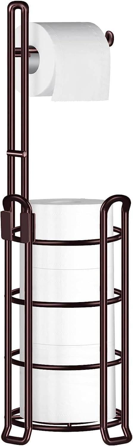 TomCare Toilet Paper Holder Toilet Paper Stand and Dispenser for 3 Spare Rolls Metal Wire Free-Standing Toilet Tissue Paper Roll Storage Shelf Bathroom Accessories Storage Organizer Bronze