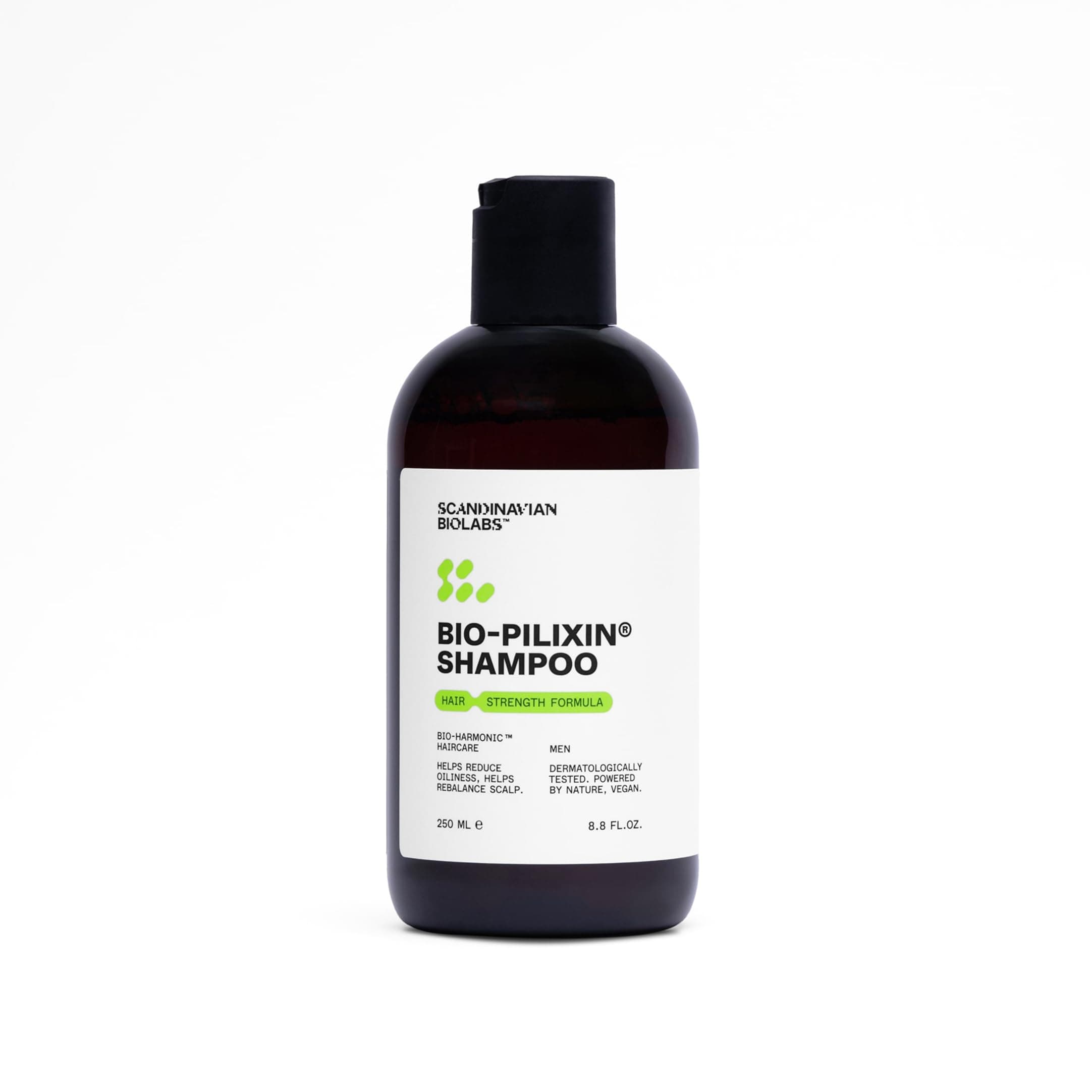 Bio-Pilixin® Hair Strength Shampoo For Men | Strengthens Hair, Eliminates Greasiness, Balances Scalp, Dermatologically Tested, Made in Denmark, 250 mL / 8.8 Oz