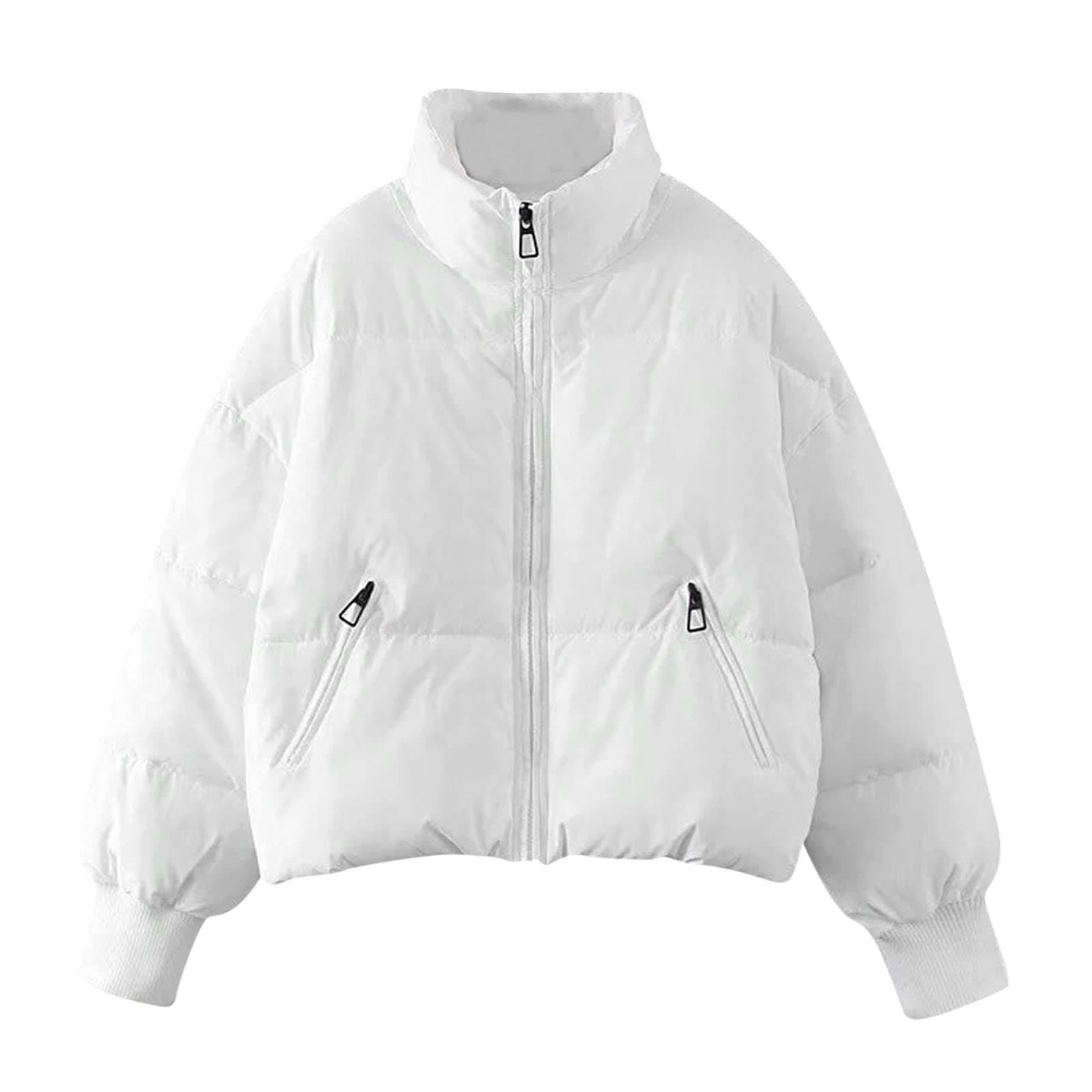 DCXA Womens Cropped Padded Puffer Coat Down Outerwear Jackets Thicken Warm Hoodie Winter Zipper Solid Knee Length For Women Womens Black Faux Fur Hooded Coats