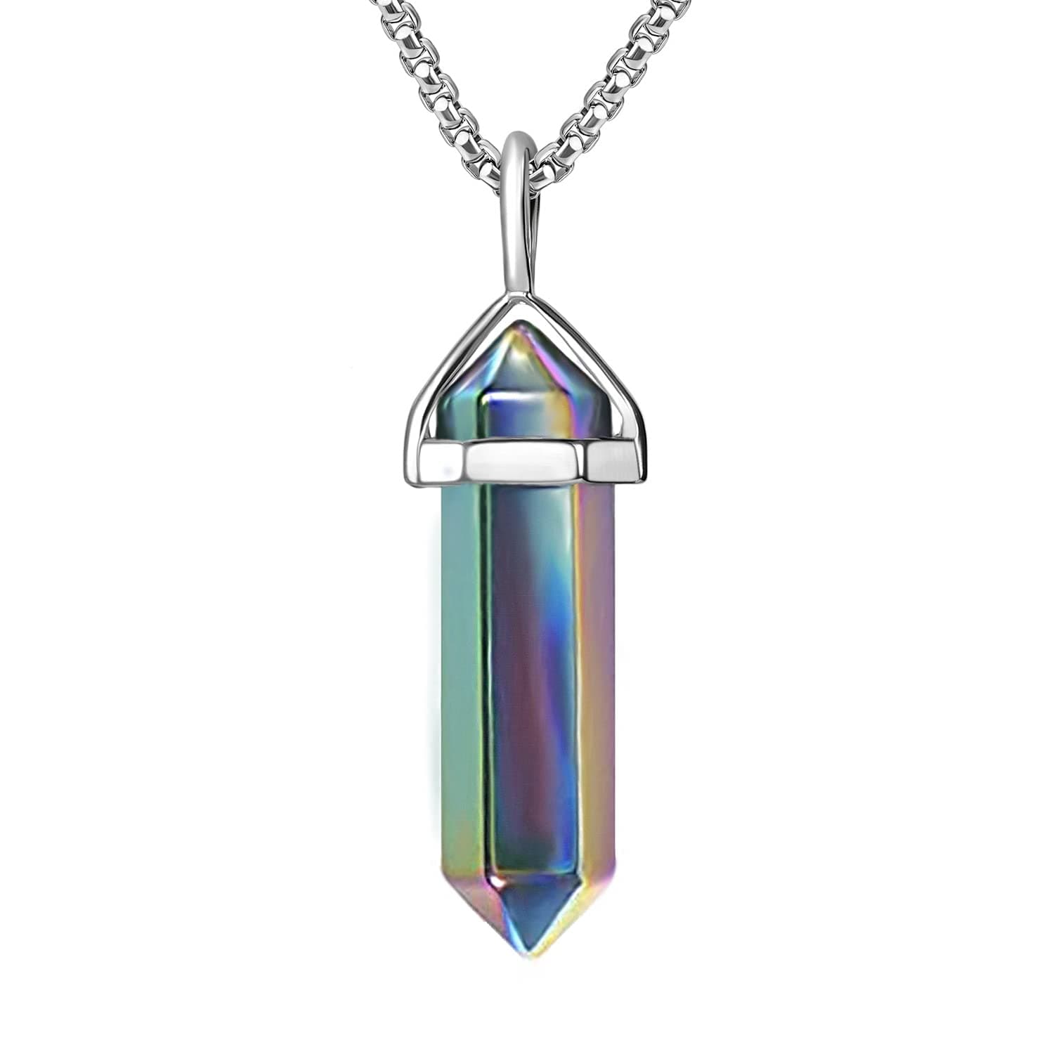 BEADNOVA Crystal Necklaces for Women Crystal Pendant Gemstone Necklace for Spiritual Energy Healing Hexagonal Pendant Divination for Men (18 Inches Stainless Chain)