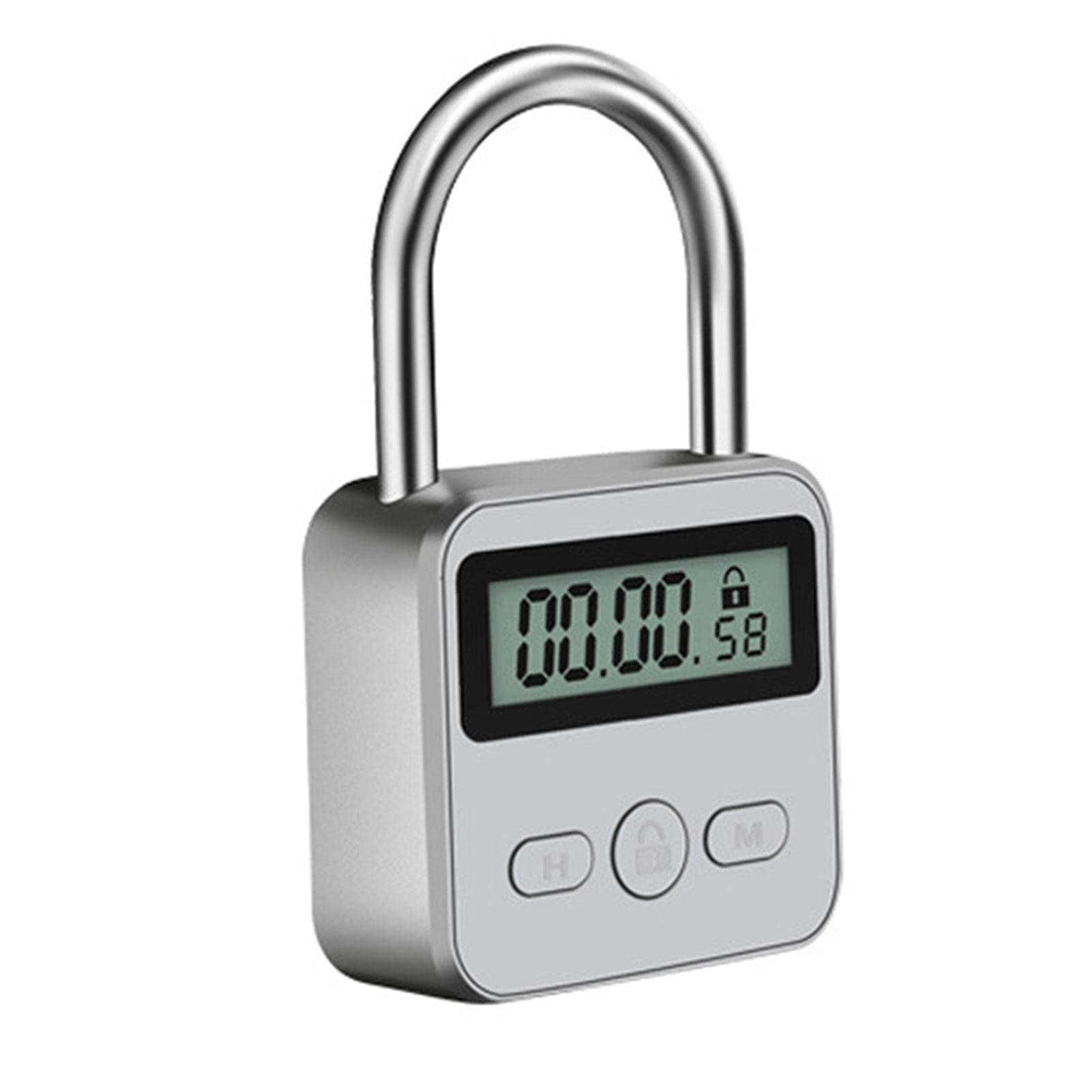 Metal Timer Lock, 99 Hours Max Timing Lock, USB Rechargeable Timer Padlock with LCD Display, Multi-Function Micro Electronic Timer Lock, Heavy Duty Metal Time Out Padlock(Silver)