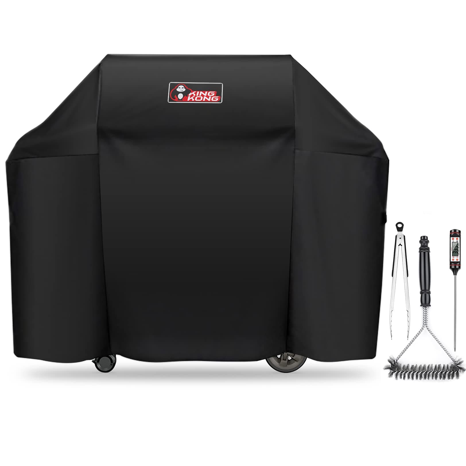 Kingkong7130 Grill Cover for Weber Genesis II 3 Burner Grill and Genesis 300 Series Grills (Compared to 7130) including Brush, Tongs and Thermometer