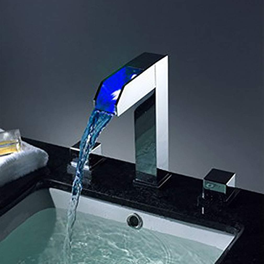 Cascada Color Changing LED Waterfall Bathroom Sink Faucet (Chrome Finish) - Two Handles (HDD739)