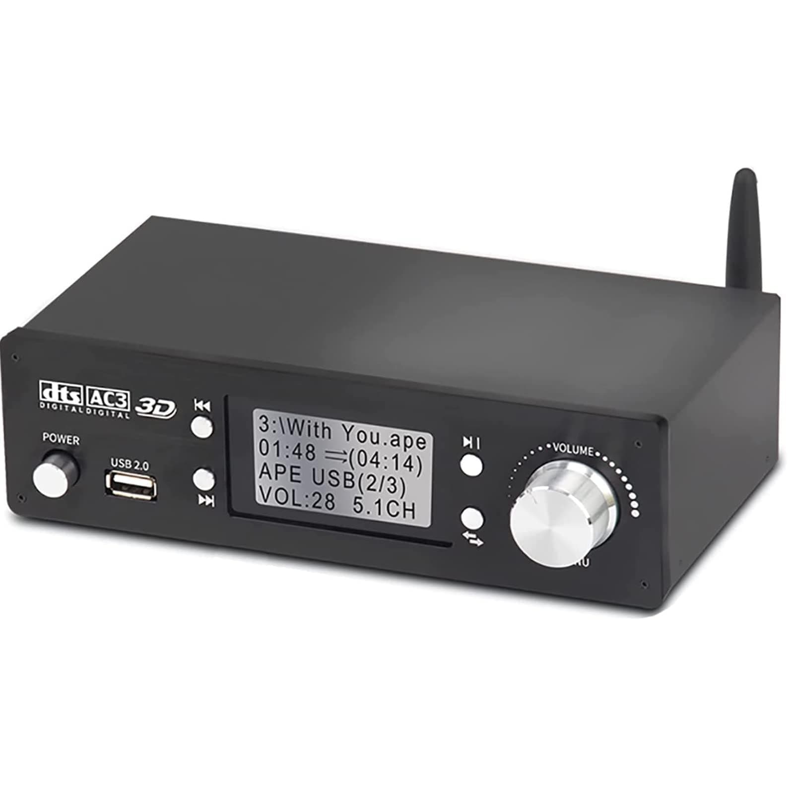 Dolby 5.1 Audio Decoder, HDMI 4K 3D Digital Analog Audio BT-5.0 Receiver Converter, Coaxial, Optical AUX, U Disk, PC-USB Input, 192Khz/24Bit, Suitable for Home Cinema Theater Game Music