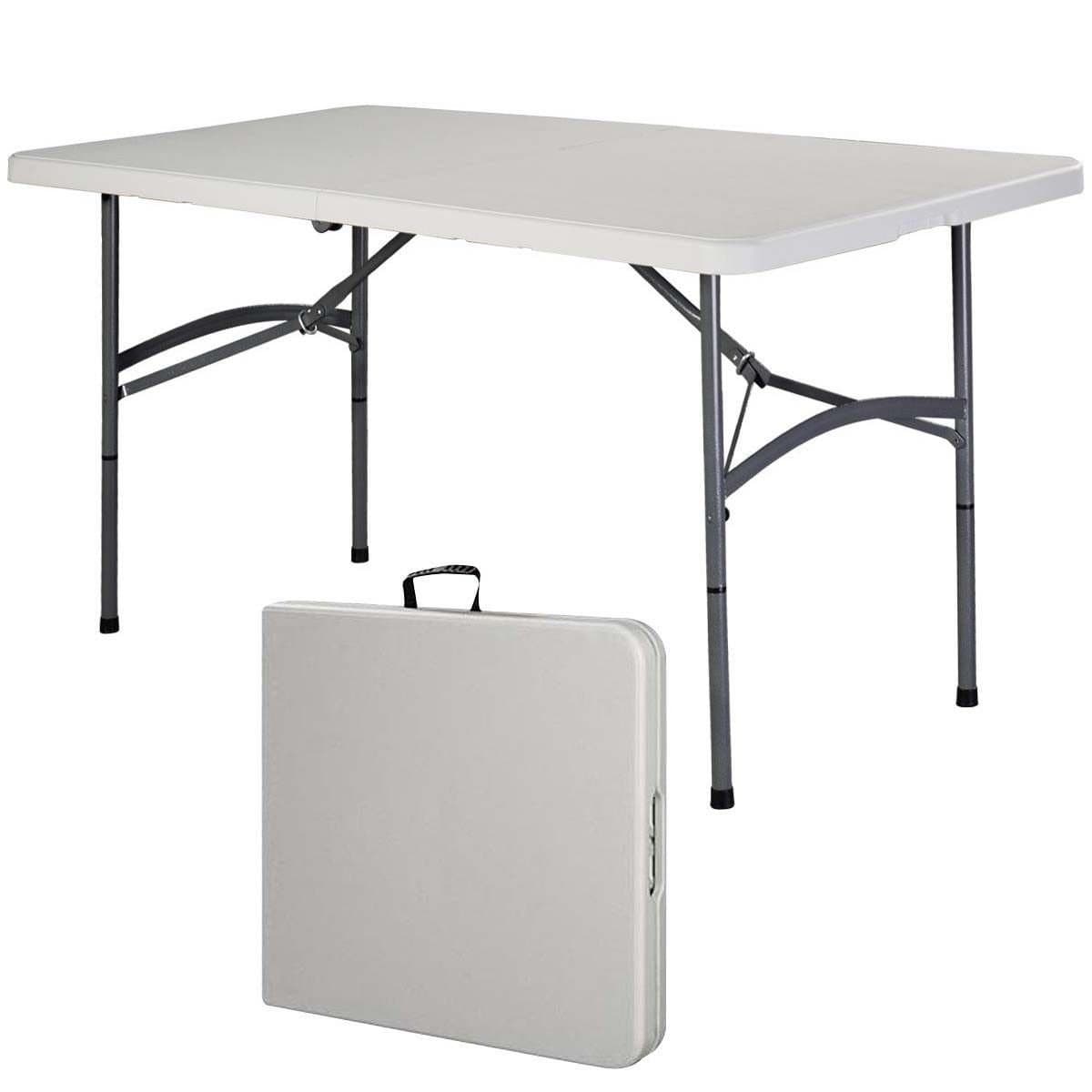 5' Folding Table Portable Indoor Outdoor Picnic Party Dining Camp Tables Utility - Legs Can Be Locked Into A Fixed Position For Stability - Durable Nylon Adjustable Glides Protect Floor Surfaces