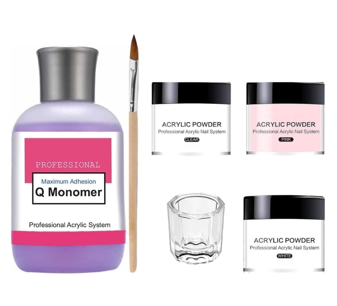 Acrylic Nail Extension Kit with Acrylic Powder x3, Monomer Liquid, Dappen Dish & Carving Pen – 6 in 1 Professional Nail Art Kit for DIY Manicure Nail Extensions & Salon Style Finishing