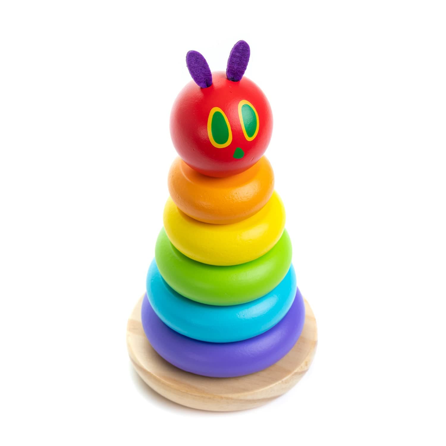 World of Eric Carle, The Very Hungry Caterpillar Wooden Stacker with Colorful Rainbow Rings, 7 Inch Stacking Solid Wood Educational Developmental Toy –Sorting and Stacking