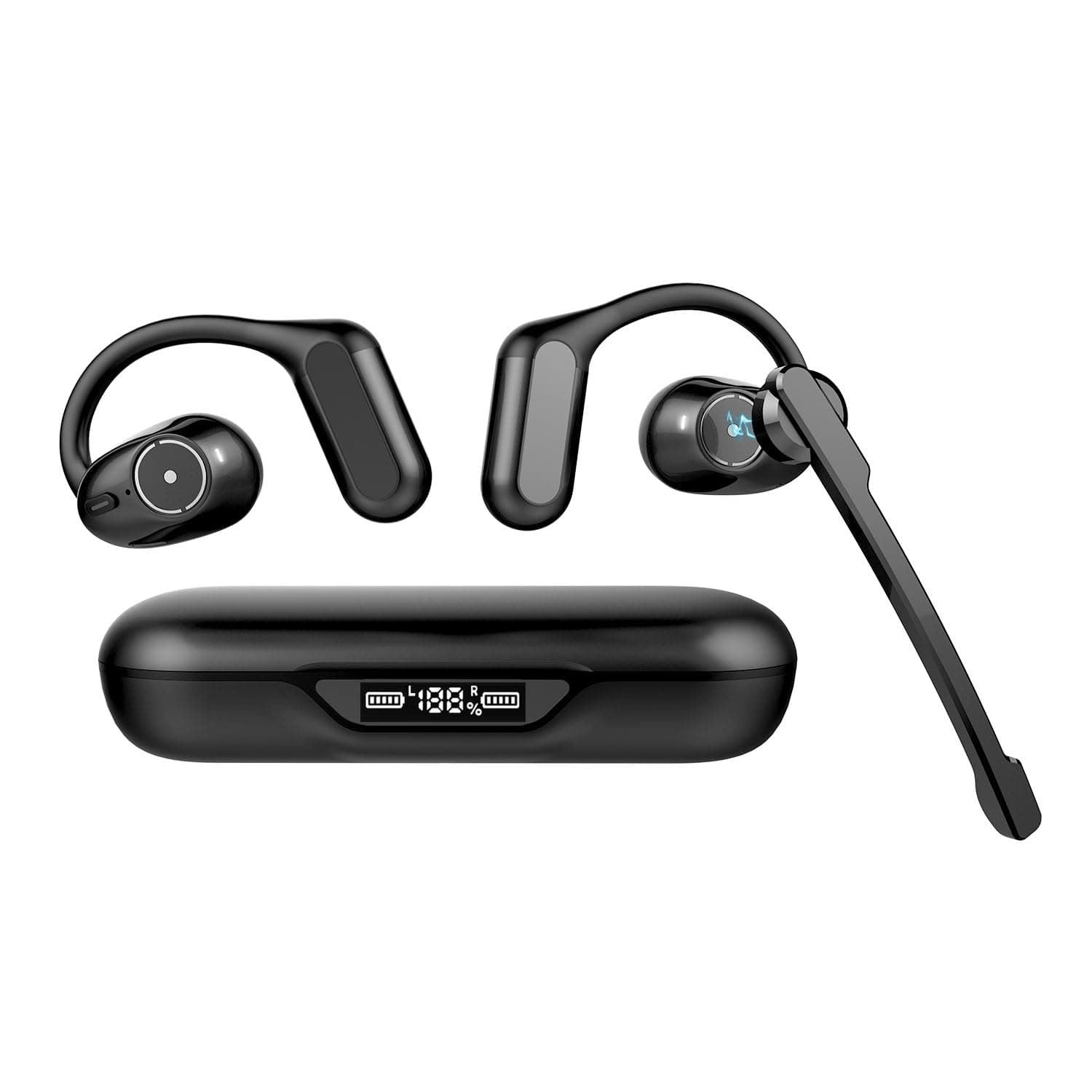 BANIGIPA Open Ear Headphones w/Detachable Boom Mic, True Wireless Earbuds w/DSP Noise Canceling Microphone for Calling, Bluetooth 5.4 Headset w/Charging Case for Office Home Working Traveling-60H