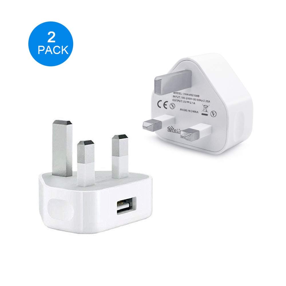 eLinkSmartUSB Charger Phone Charger [2-Pack] 5V 2.1A UK Plug USB Wall Charger for Phone X SE/ 8/7 / 7 Plus / 6s / 6s Plus/ 5S/ 5, Pad, Tablet, Galaxy, Samsung Android, Fingerprint Padlock