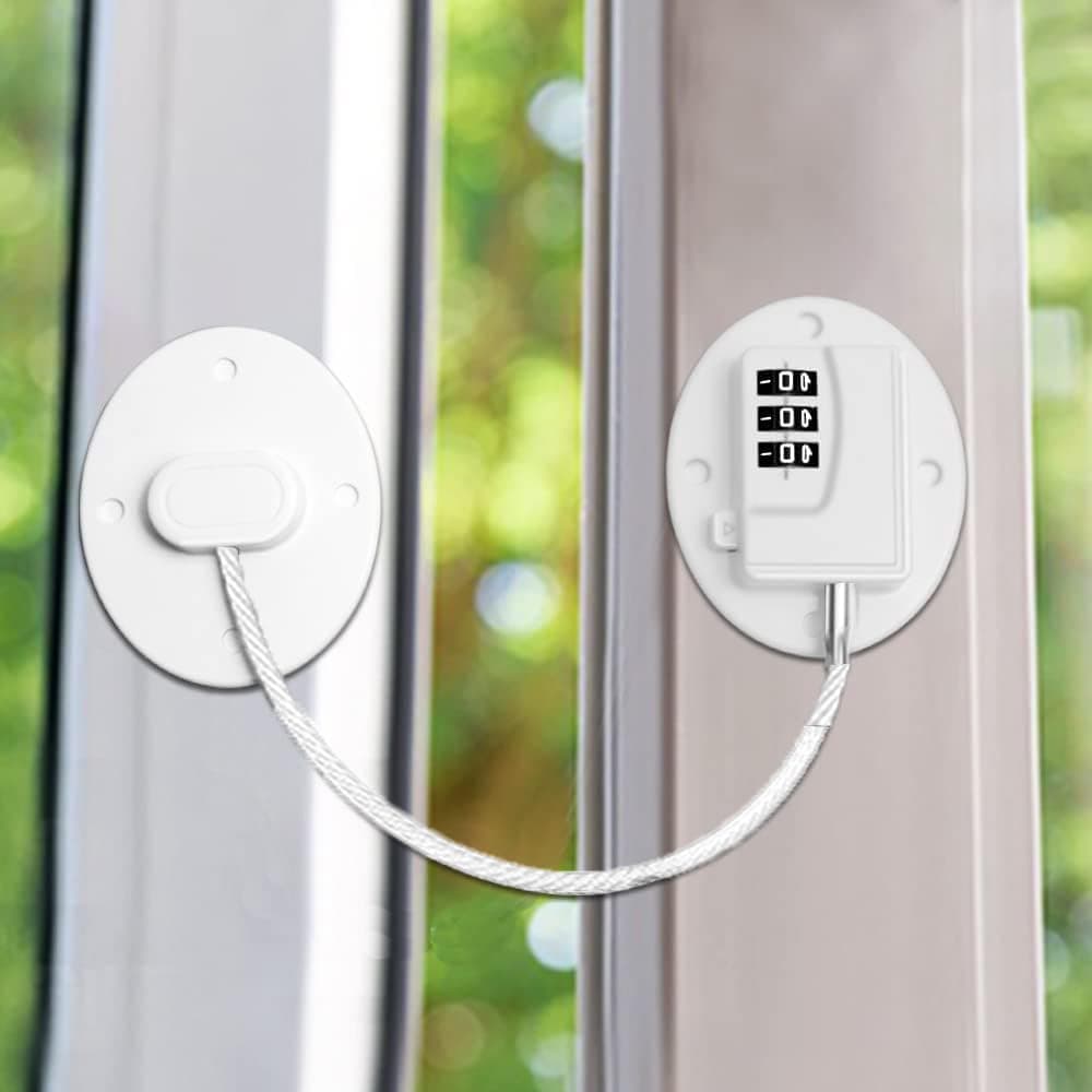 SWIUKPHE Window Safety Locks Self Adhesive Window Restrictors for No Drilling Window Locks Child Safety Pet Window Restrictor Kids Window Safety Restrictors Password for Childproof White 1 Pack