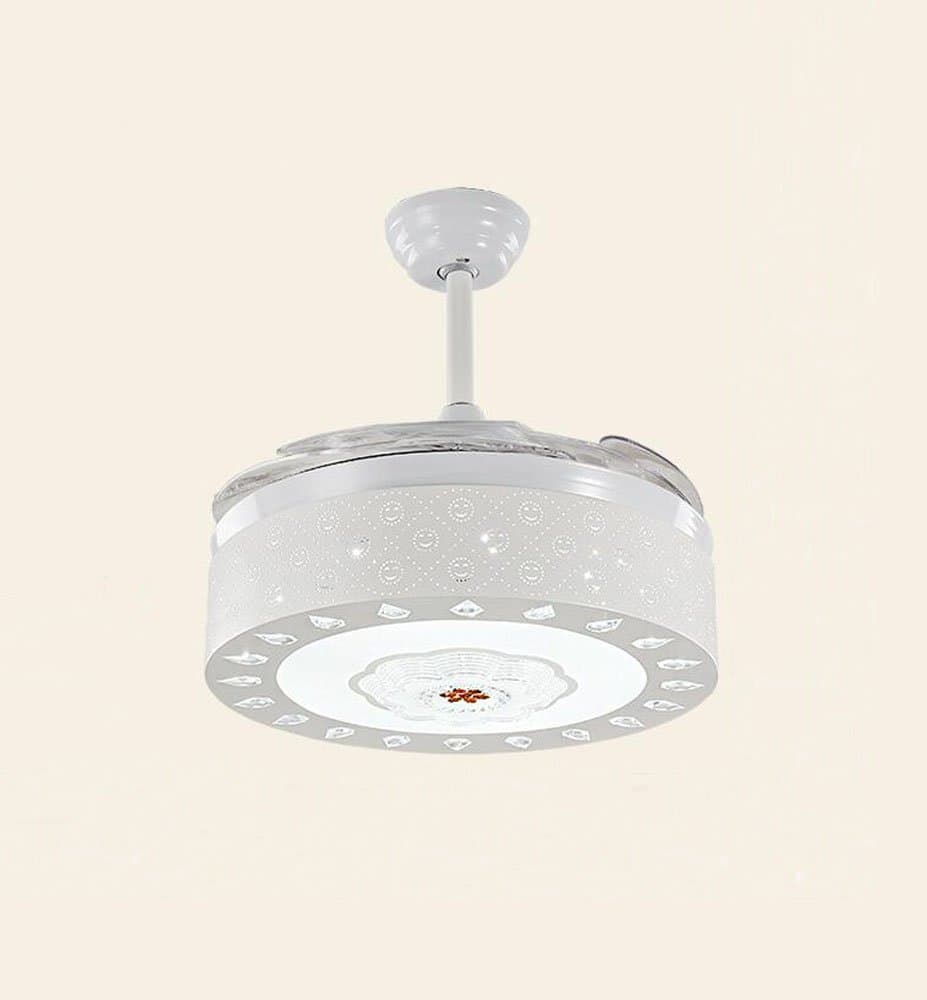 Huston Fan White Remote Control 42 Inch Simple Stealth Ceiling Fan Lights Dining Room Telescopic With LED Modern Household Ceiling Lamp Children 's Living Room Chandeliers With 4 Transparent Blades