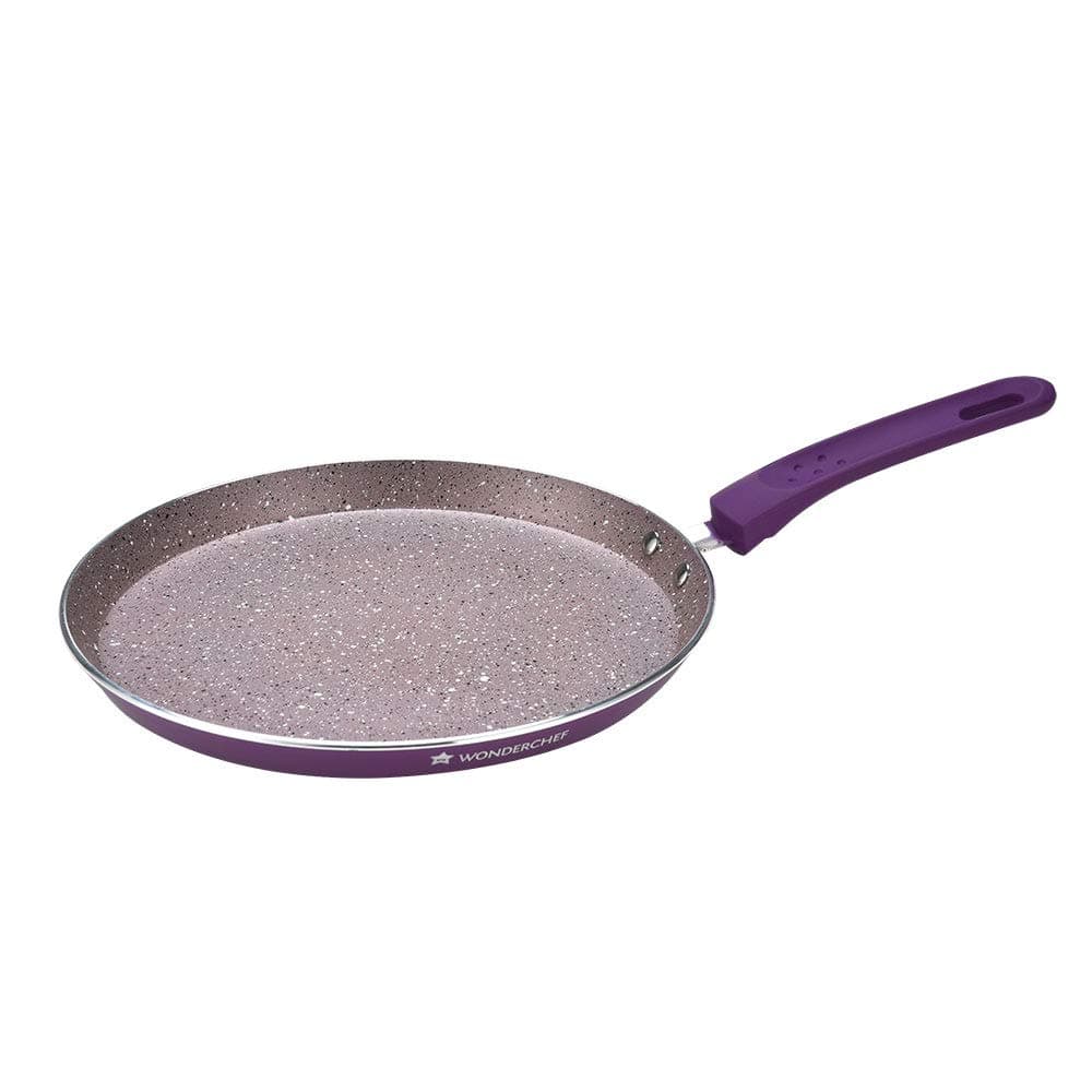 Wonderchef Royal Velvet Non-Stick Dosa Tawa, Induction Bottom, Soft-Touch Handle, Virgin Grade Aluminium, PFOA/Heavy Metals Free, 3 mm, 25cm, 2 Years Warranty, Purple