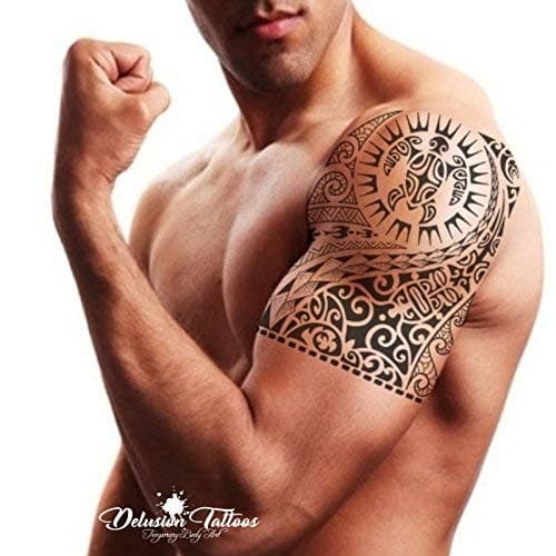 Temporary Tattoo, Realistic, Transfer, Sticker, Maori Turtle, Polynesian, Tribal, Black, Arm, Black, Mens, Womens, Kids