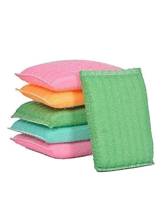 The SR Brand Sponge & Plastic Kitchen Scrubber for Dish/Utensils/Tiles Cleaning Heavy Quality Scrub Pad Multicolor Free Size Pack of 5