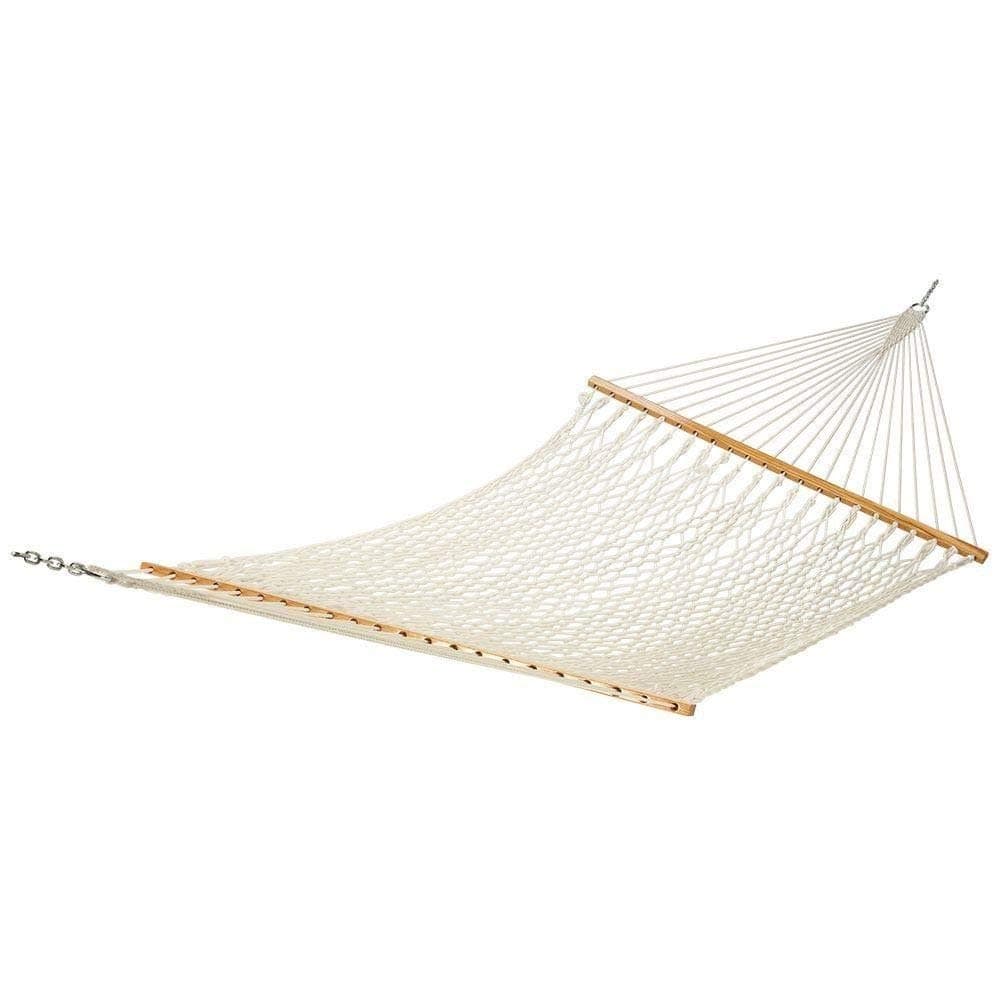 78"x 59"Comfortable White Cotton Rope Swing Double Hammock Hanging 2 Person - Foldable And Portable Netted Shape - Durable And Dirt-Proof Design - With Strong Wooden Spreader Bars