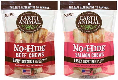 Earth Animal No-Hide Beef Chews 4" 2pk and No-Hide Salmon Chews 4" 2pk