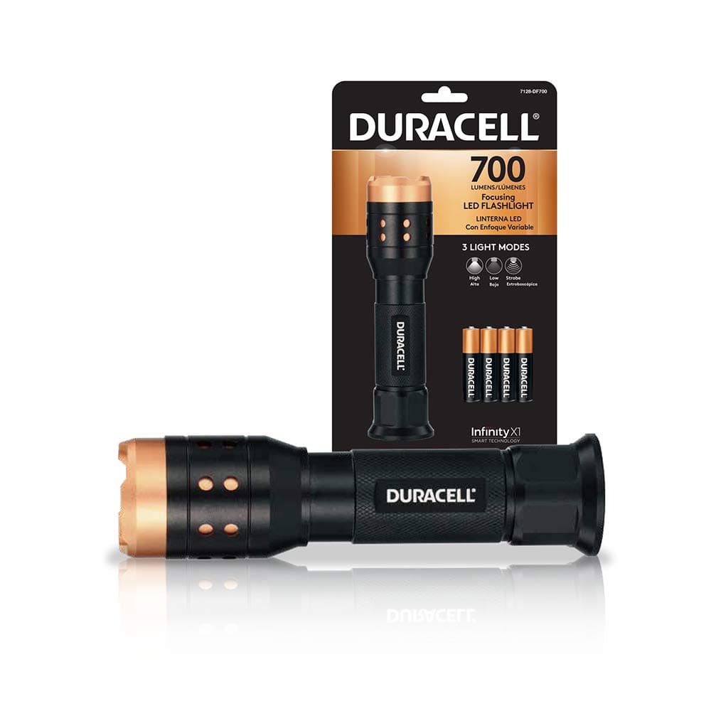 Duracell 700 Lumen Aluminum Focusing Flashlight for Everyday Use - Ultra-Light and Easy to Carry Design with 3 Modes and 3-AAA Batteries Included. Great for In-Door & Out-Door Use