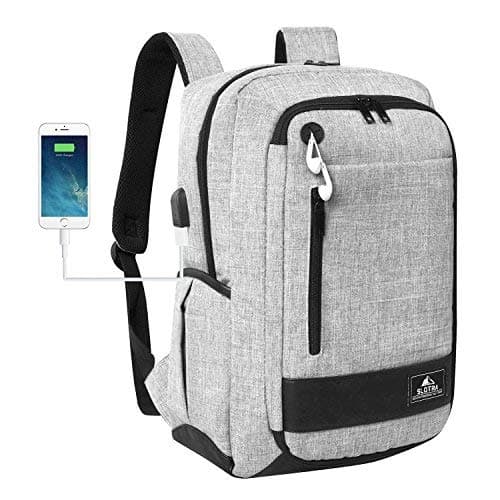 SLOTRA Laptop Backpack 14 15 Inch School Backpack with USB Charging Port Bag for College Lightweight Stylish for Youth Commuter Grey